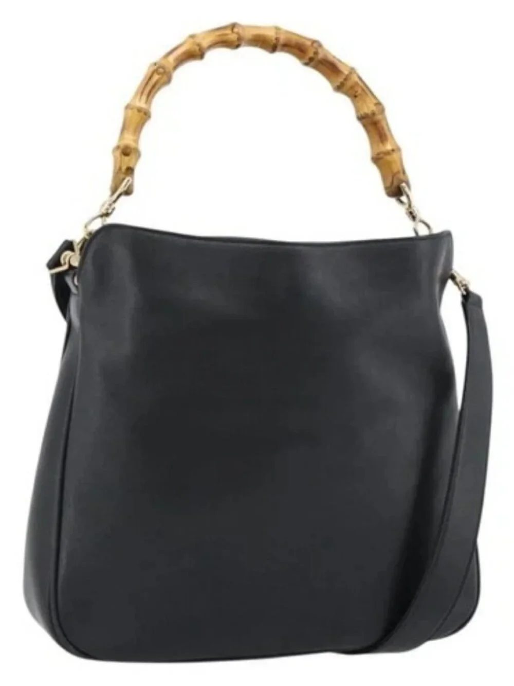 GUCCI Bamboo Shoulder Bag Leather 2way Black Gold 001 1638 2058 Auth ep15046